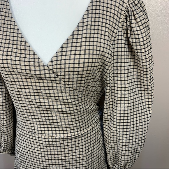 H&M Check Puff Ballon Sleeve Wrap Maxi Dress - Picture 9 of 10